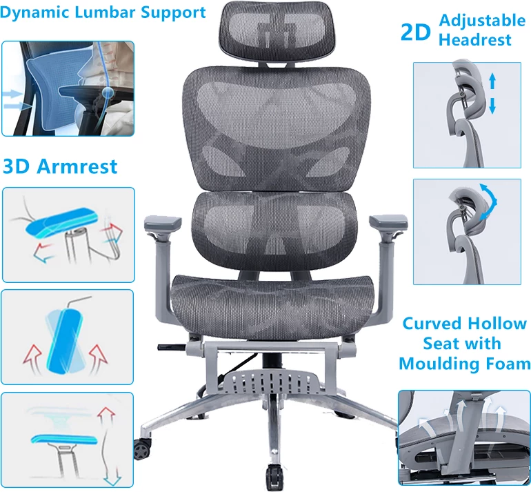 Karrige menaxheri për zyre me mbështetëse këmbësh Thelonius rrjetë gri