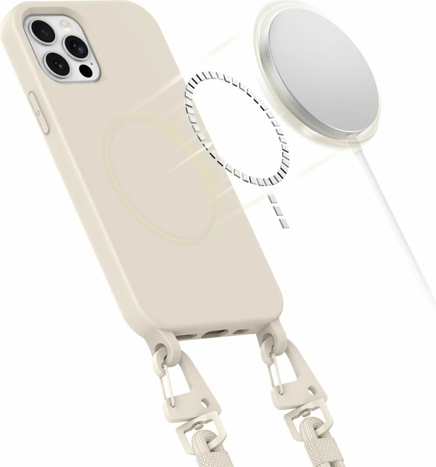 Mbështjellës Tech-Protect Magnecklace për iPhone 12 / 12 Pro, MagSafe, Bezhe me litar