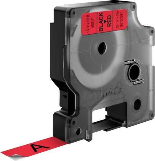 Shirit etiketimi, Dymo, D1 45017 (S0720570), 12 mm x 7 m, i kuq me tekst të zi