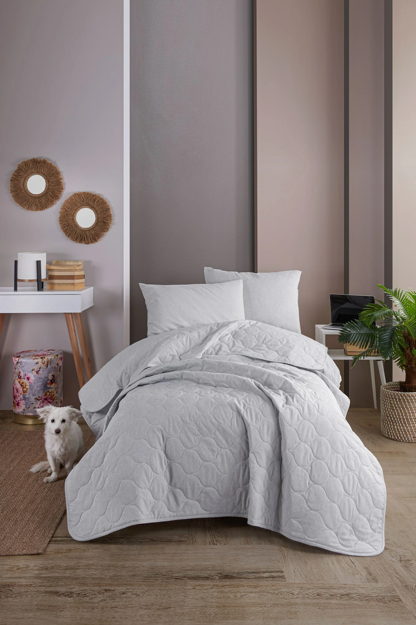 Set mbulesë krevati teke, ngjyrë gri, L'essentiel