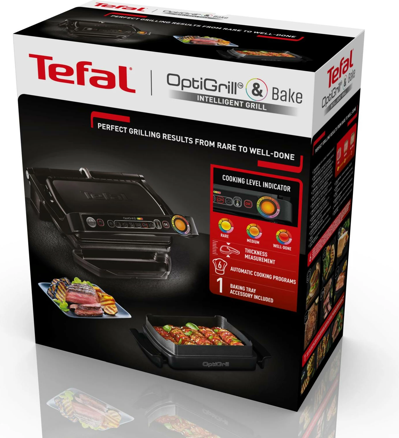 Grill elektrik Tefal OptiGrill+ GC714834 2000W, 6 programe automatike, me Snacking & Baking, i zi