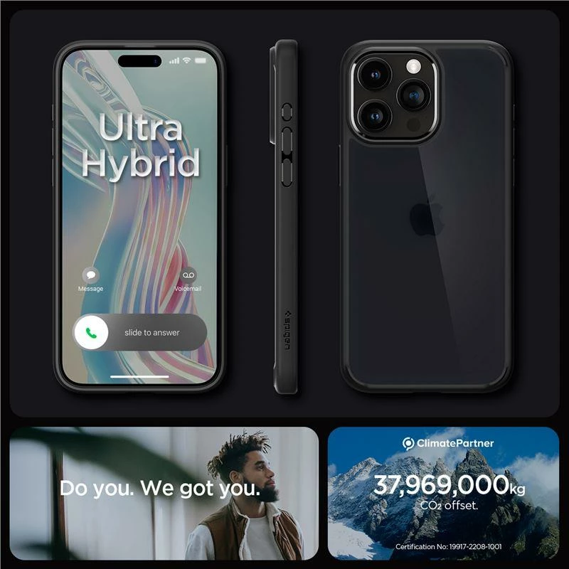 Mbështjellës Spigen Ultra Hybrid për iPhone 15 Pro Max, Transparent, i zi