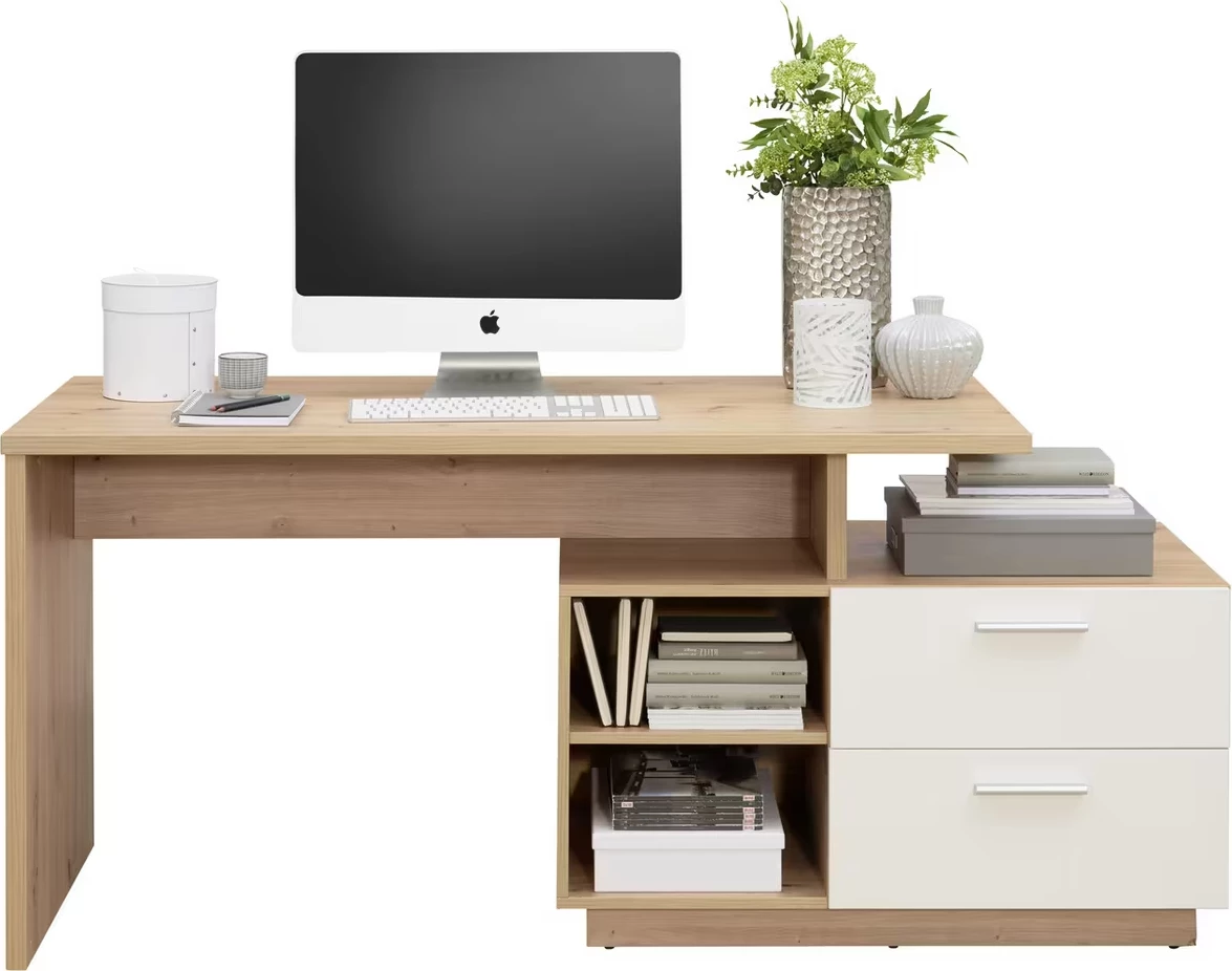 Tavolinë e punës Sia, 166 x 60 x 75 cm, e bardhë/dru