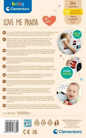 Lodër pelushi Clementoni Love me Panda, për foshnje dhe fëmijë, e larshme, e zezë