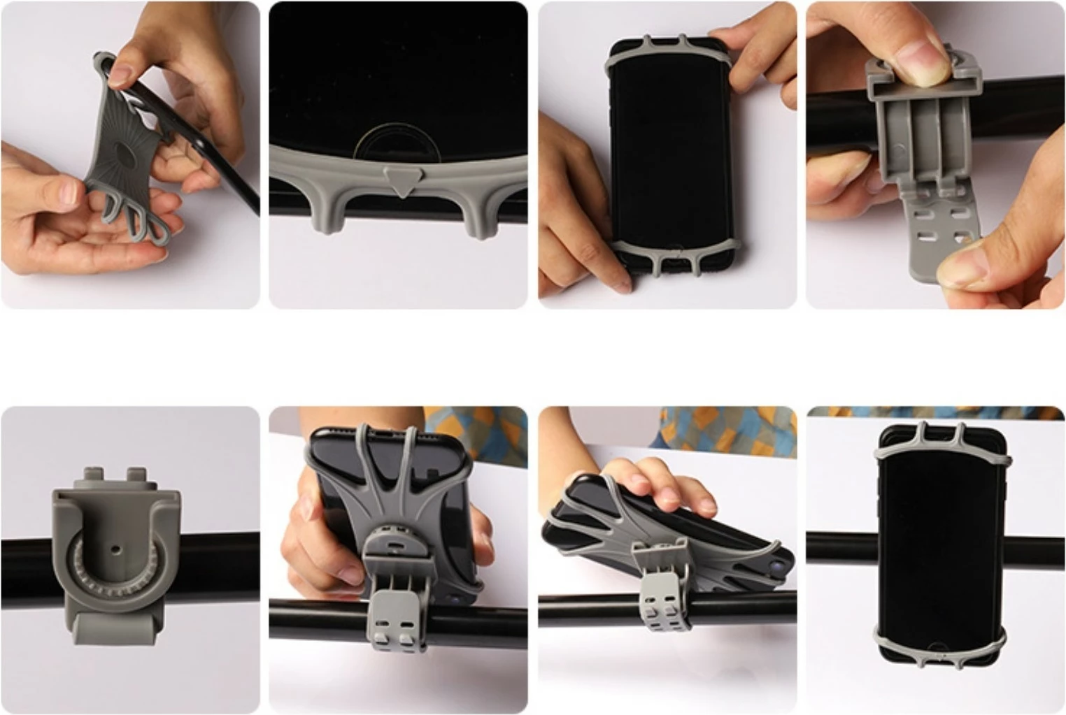 Mbajtës telefoni për biçikletë Hurtel, silikoni, kokë rrotulluese, e zezë