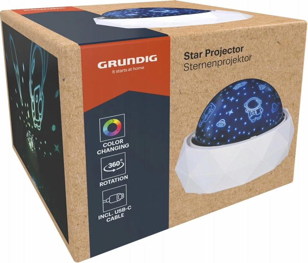 Projektor yjesh Grundig Star, LED rrotullues, USB-C, 11.5×11.5×9 cm, i bardhë