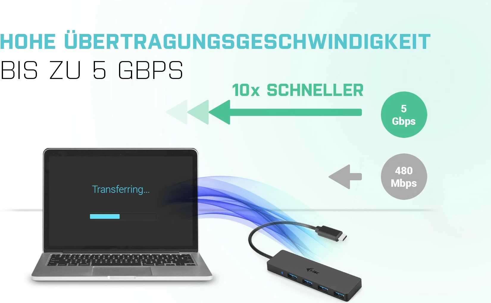 HUB USB-C I-Tec Advance, 4 porta, 5000 Mbit/s, e zezë