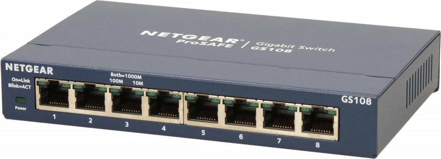 Switch Netgear GS108GE, 8 porta Gigabit, Kasë blu
