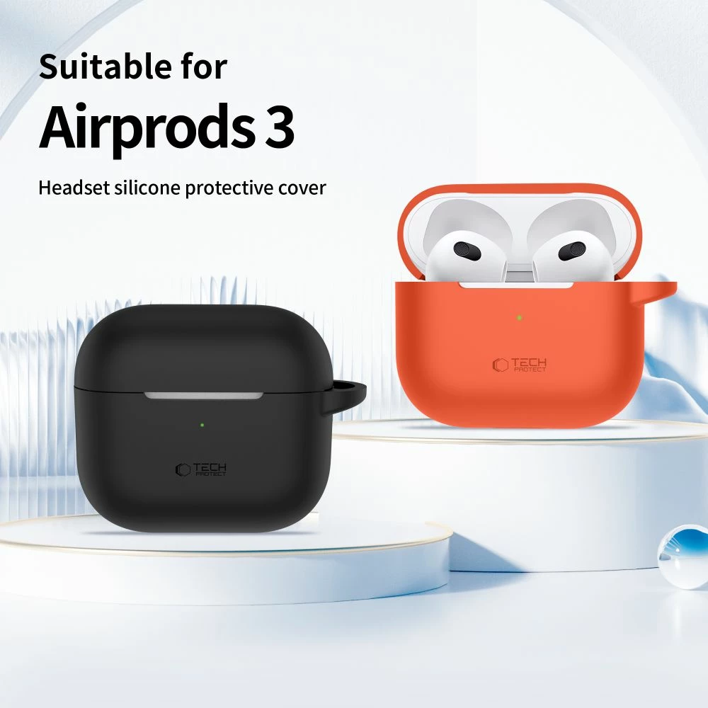 Mbështjellës Tech-Protect Silicone Hook për AirPods 3, Bezhe, me karabinë