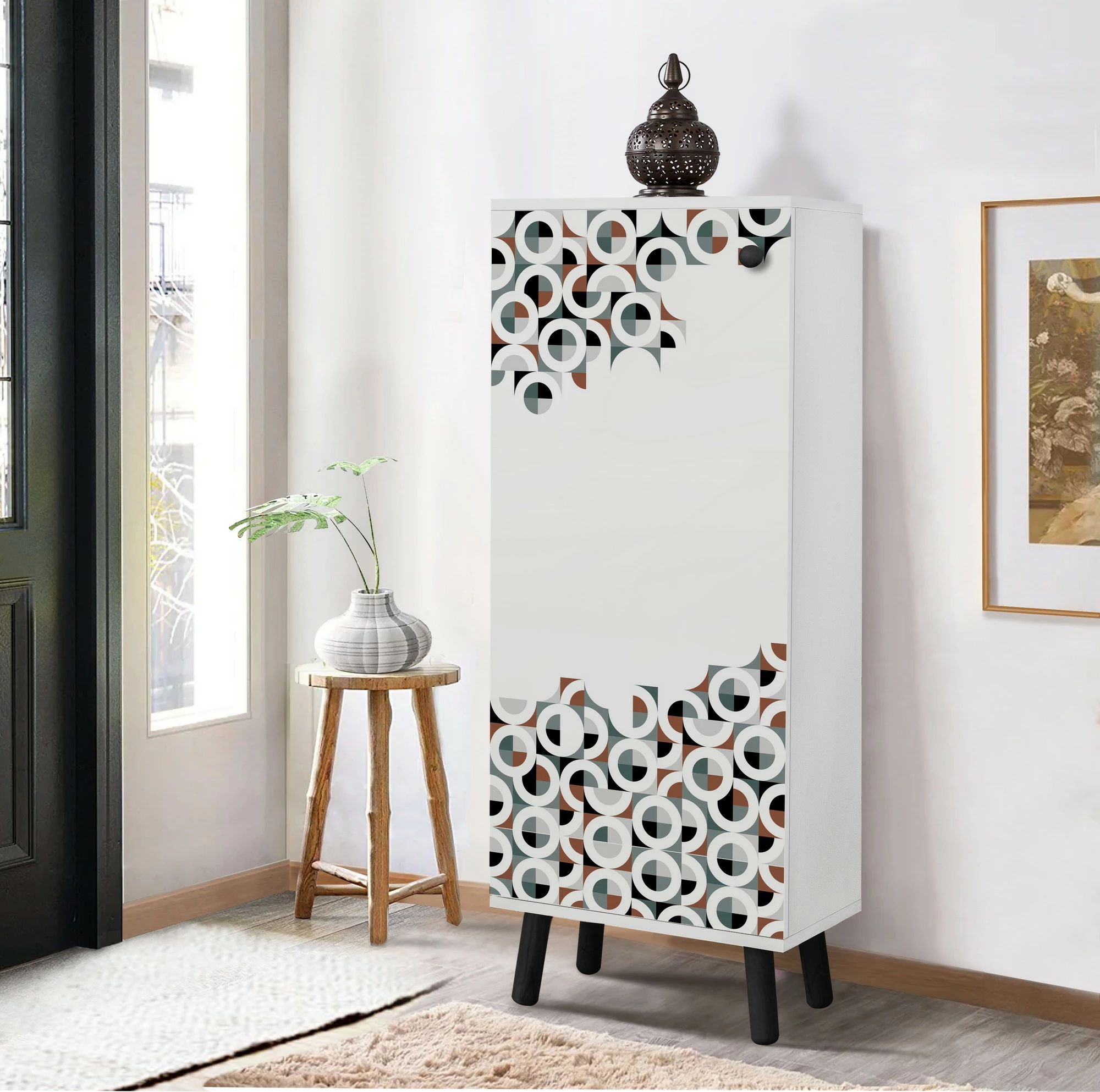 Dollap këpucësh Skye Decor, Vegas - SB 958, i bardhë/zi, me rafte të shumta