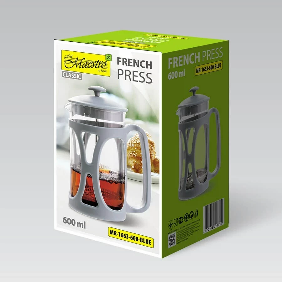 French press Maestro MR-1663-600, 600 ml, Blu