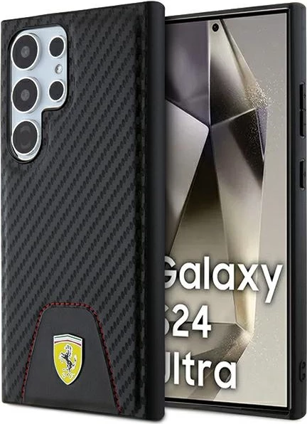 Mbështjellës Ferrari Carbon Stitched Bottom për Samsung Galaxy S24 Ultra, i zi