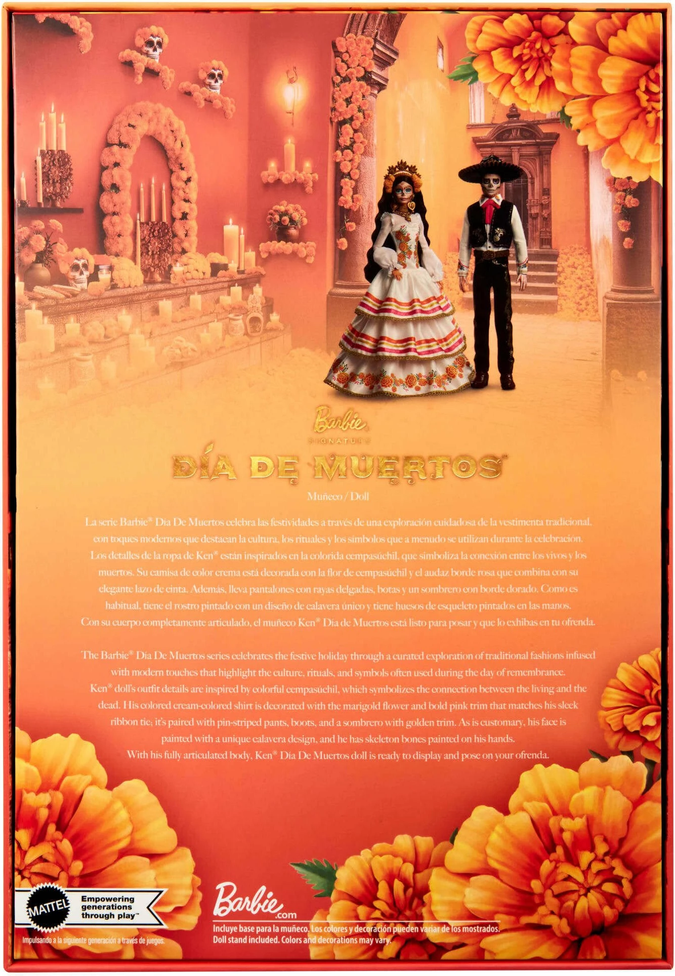 Kukull koleksionuese Ken Mattel Signature Dia De Muertos 2025 JBJ06 me aksesorë, certifikatë autenticiteti dhe stand