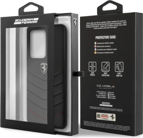 Mbështjellës Ferrari Heritage Quilted për Samsung Galaxy S20 Ultra, lëkurë natyrale, i zi