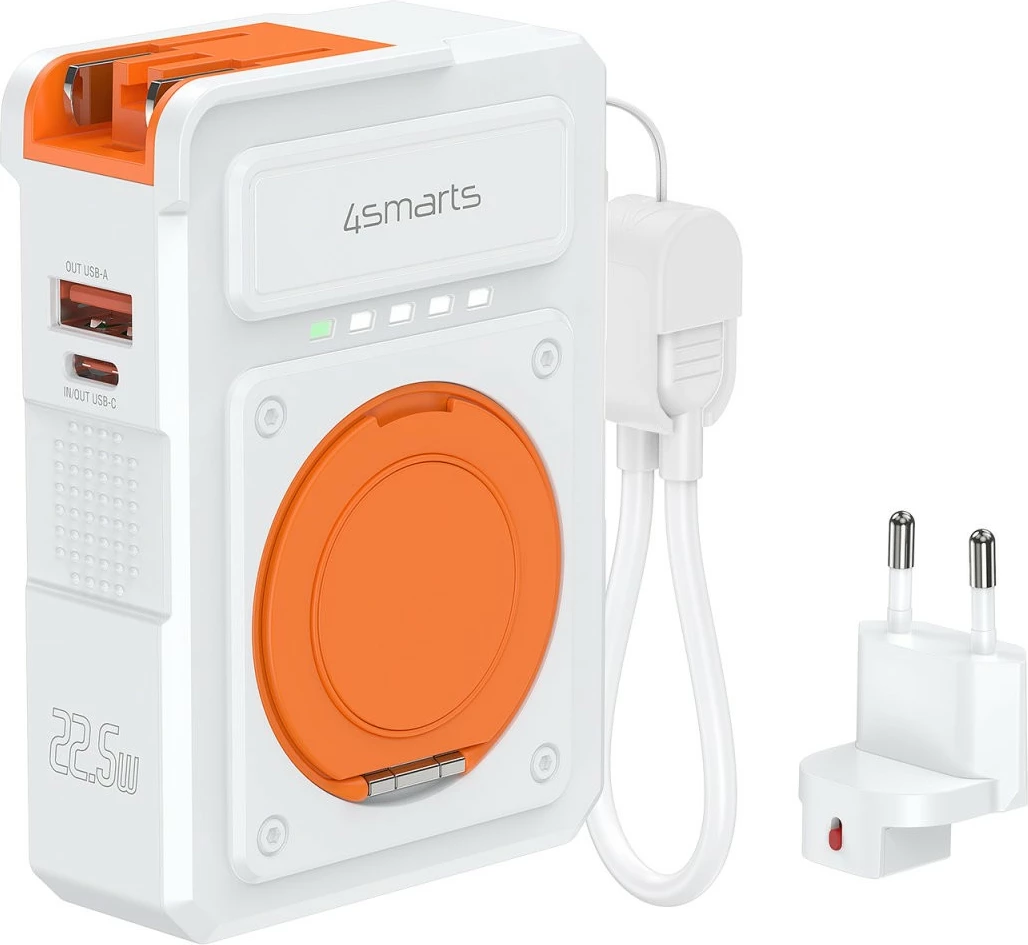 Karikues hibrid 6-në-1 4smarts, wireless powerbank, 22.5W, portokalli/bardhë