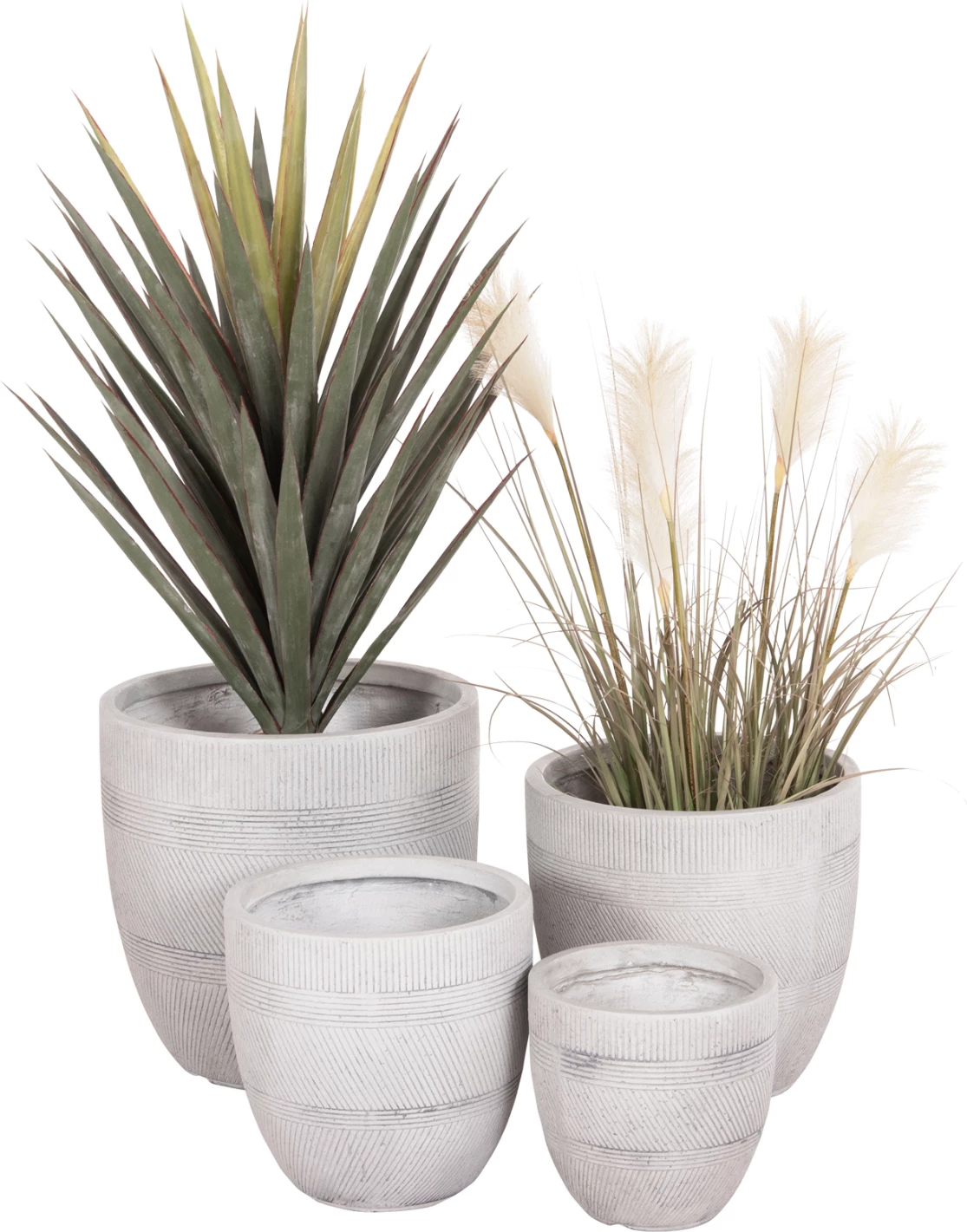 Set vazo të rrumbullakëta për kopsht, 4 copë, seri Gardener, ngjyrë çimento, FH4719, Φ44x43Hcm