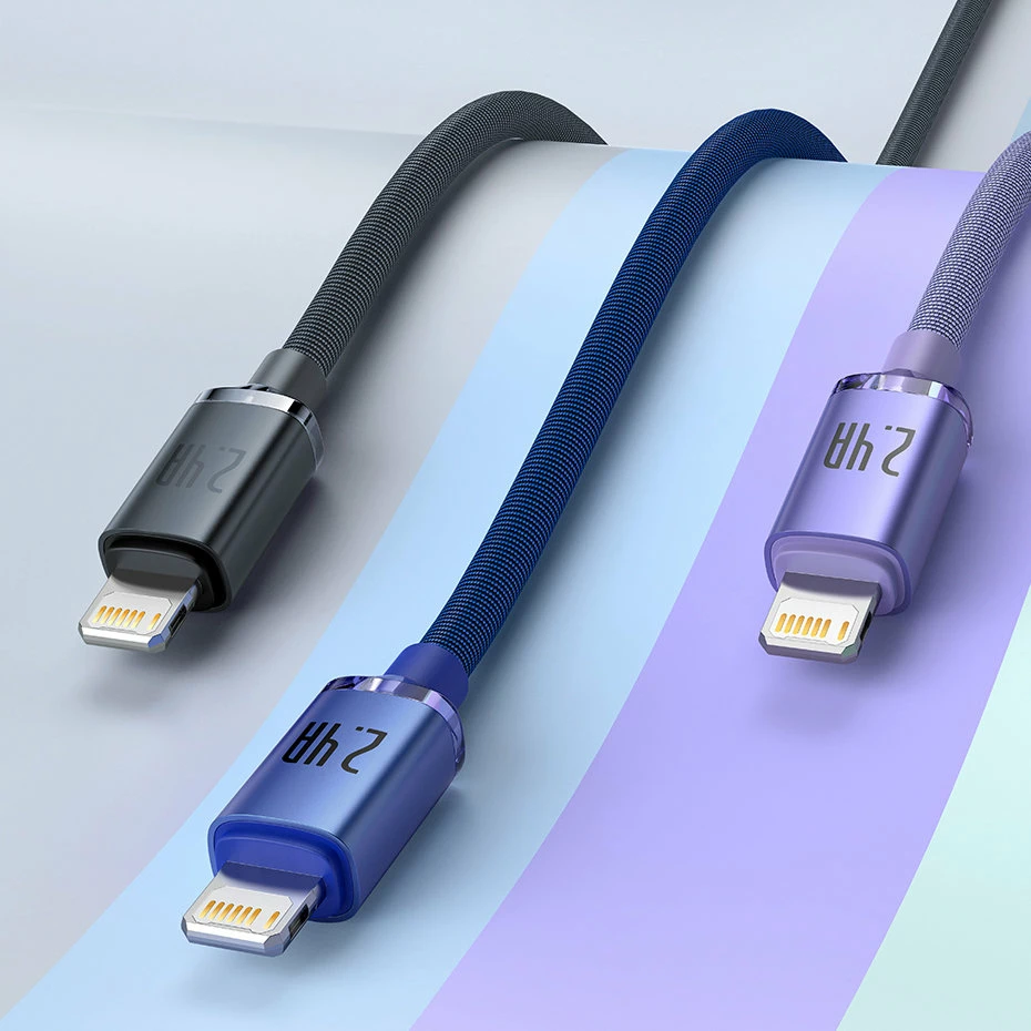 Kabllo karikimi dhe të dhënash Baseus Crystal Shine Series, USB-A në Lightning, 2.4A, 2m, kaltër