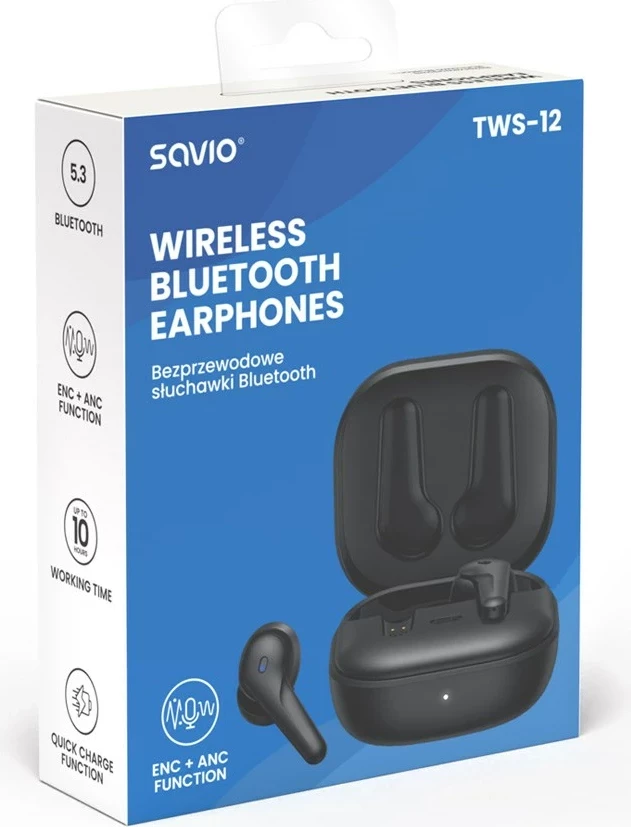 Kufje wireless Bluetooth SAVIO TWS-12, të zeza
