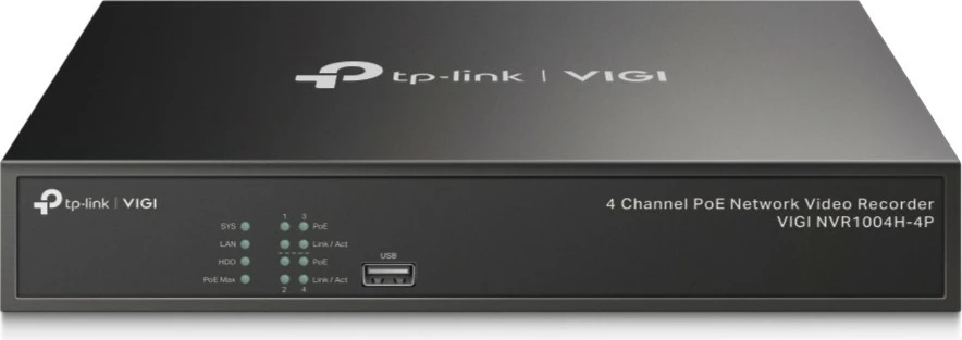 Regjistrues rrjeti TP-Link VIGI NVR1004H-4P, 4 kanale PoE+, 4K, e zezë