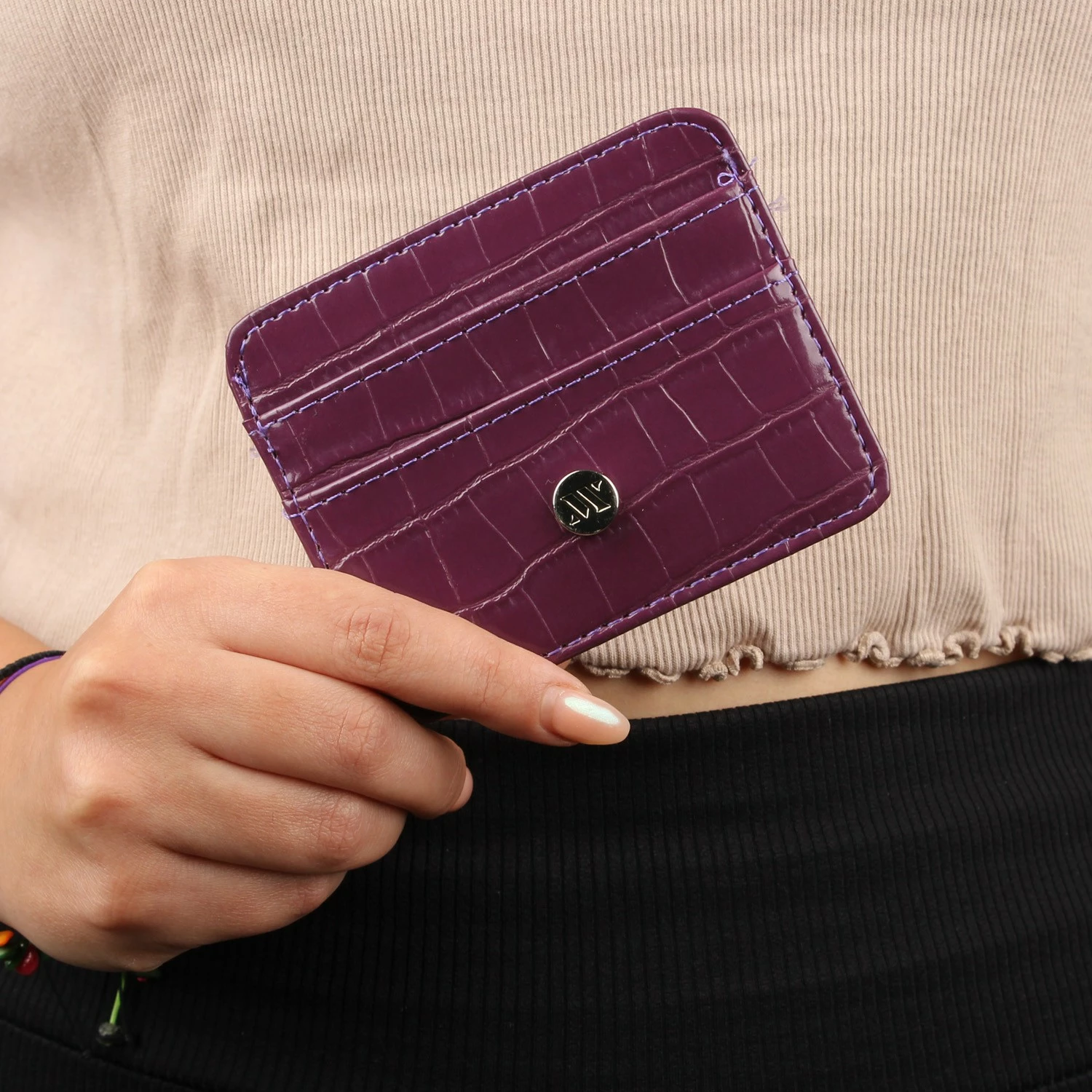 Portofol lëkure, mbajtëse kartelash, ngjyrë damson, Zoozie Bags, 2712, 10.5x8.5cm