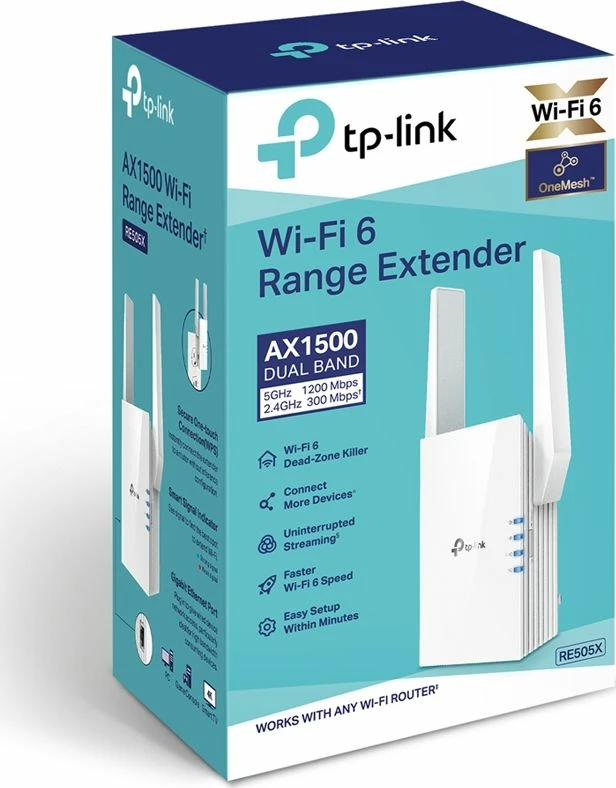 Përsëritës Wi‑Fi TP-Link RE505X Wi‑Fi 6, dual-band 2.4/5 GHz, Mesh, 1x Gigabit LAN, i bardhë