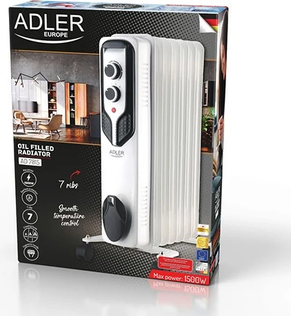 Ngrohës me vaj Adler AD 7815, 1500 W, i bardhë
