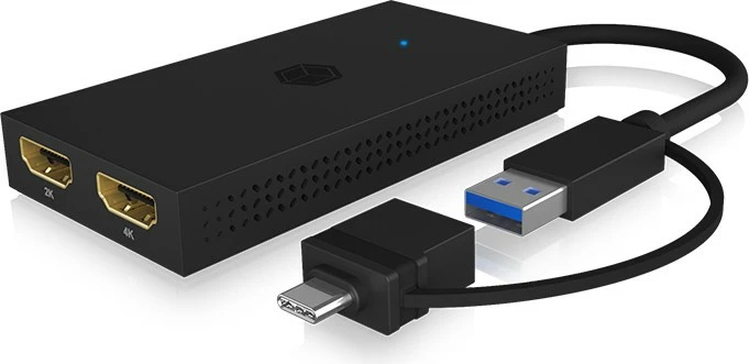 Splitter HDMI ICY BOX IB-SPL1029AC, USB në 2x HDMI, 4K, i zi
