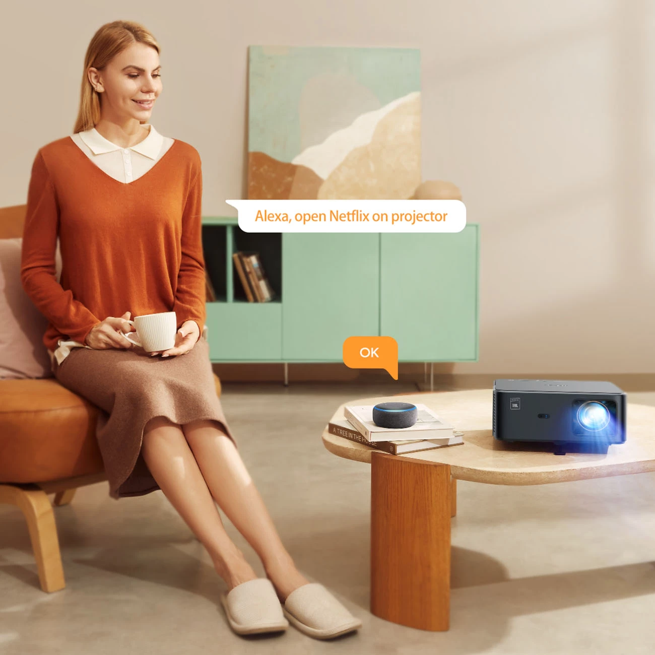 Projektor multimedia Yaber K2s Pro, FullHD 1080p, JBL Speakers & Subwoofer, Android TV, i zi