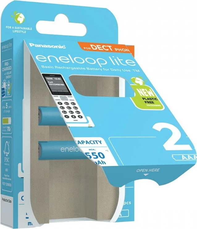 Bateri të rikarikueshme AAA Panasonic Eneloop Lite 550 mAh, 2 copë, blu