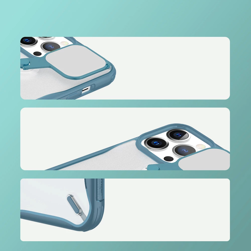 Mbështjellës Nillkin Cyclops Case për iPhone 13 Pro, me kapak kamere dhe qëndrim, i zi