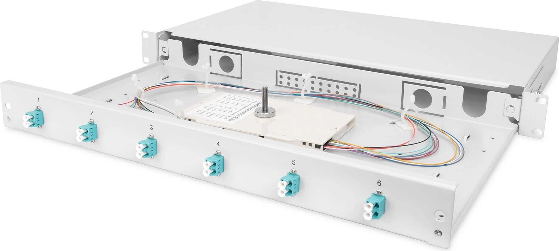 Kuti bashkimi fibrash optike Digitus OM3, 6x LC, 1U, çelik, gri