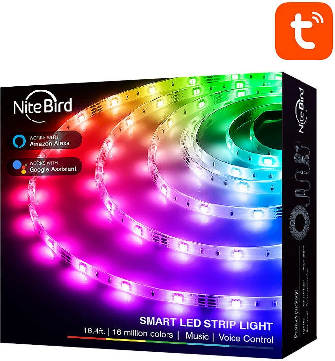 Shirit LED i mençur NiteBird SL3, 10m, RGB, kontroll me aplikacion, set 2x5m