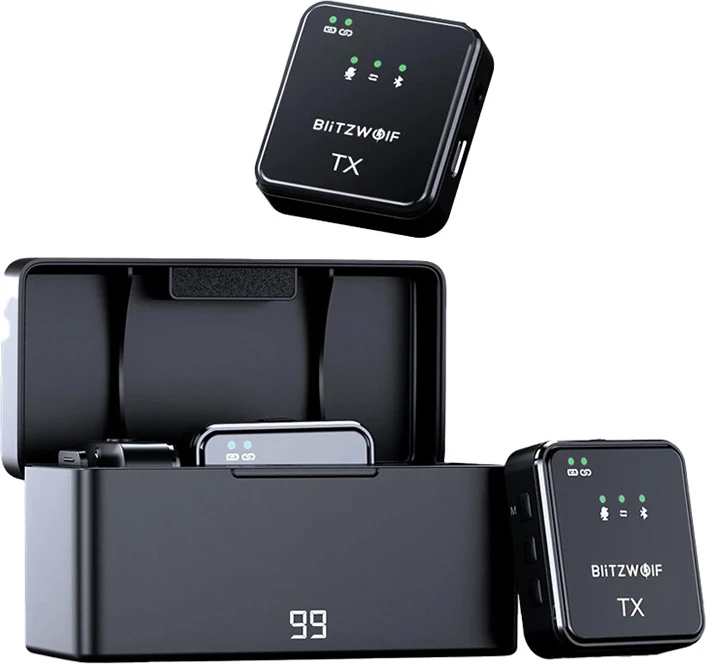 Mikrofon pa tela BlitzWolf BW-SX63, lavalier, 1000mAh, i zi