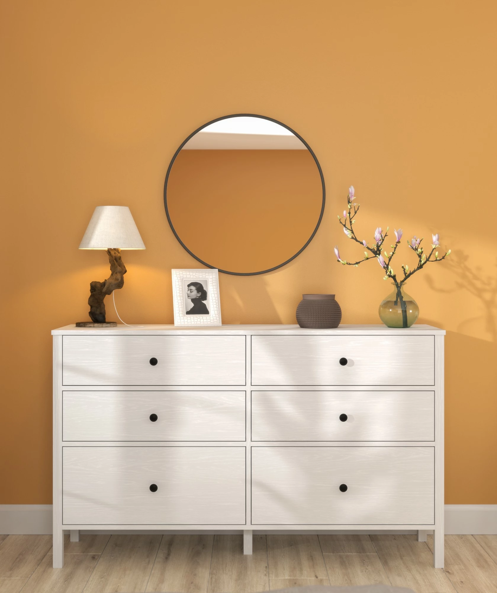 Komodë Hanah Home, FRN-20017, ngjyrë druri dhe e bardhë