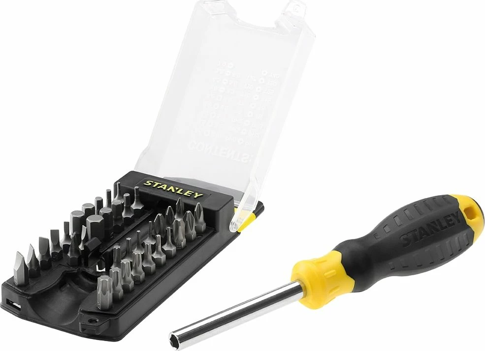 Set kaçavidash me bita Stanley STHT0-70885 34 copë, zi/verdhe