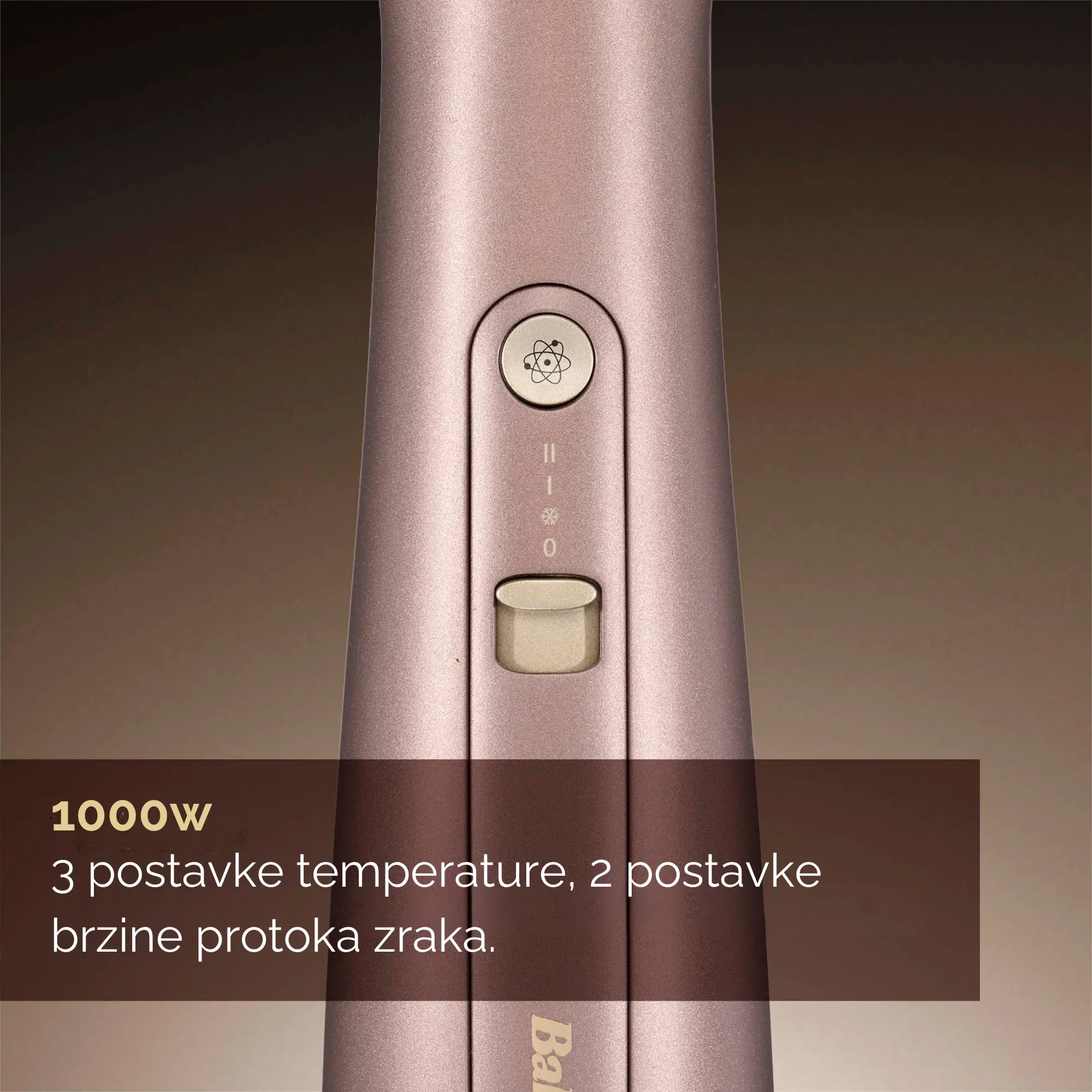 Furçë flokësh me ajër, BaByliss AS95E, 1000W, modalitetet wet/dry, jonizuese anti-frizz, keramike, rozë e artë