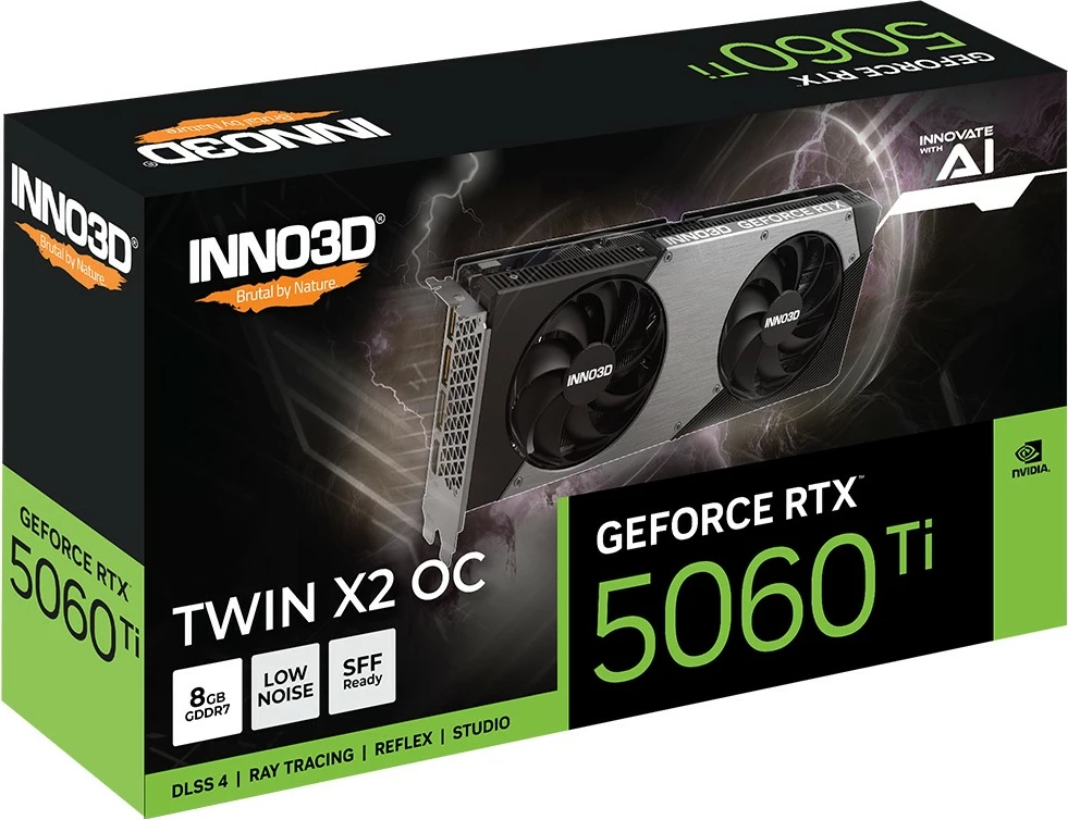 Kartelë grafike Inno3D RTX 5060 Ti Twin X2 OC 8GB GDDR7, e zezë/gri
