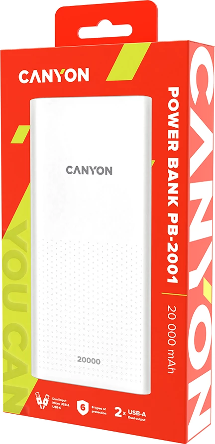 Power bank CANYON PB-2001 20000 mAh e bardhë