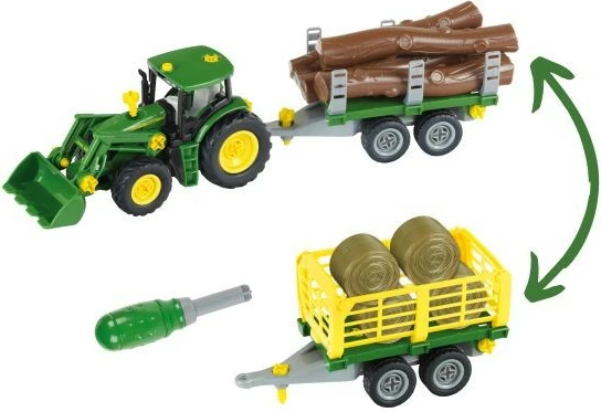 Lodër traktor John Deere Klein 3906 me 2 rimorkio, plastikë, shumëngjyrëshe, set