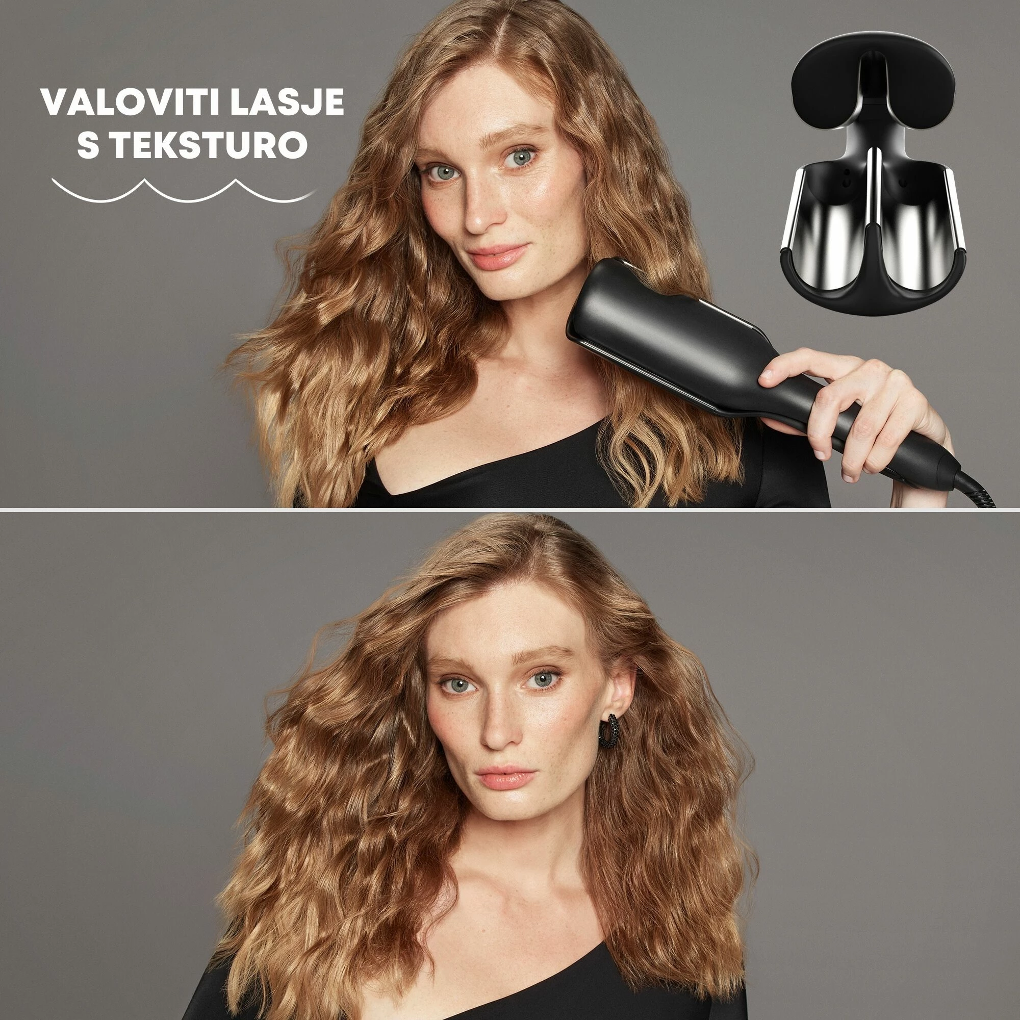 Piaster valëzues 2-në-1 Revamp Progloss WV-3000 Beach & Volume, 120-210°C, i zi, me tapet rezistent nxehtësie