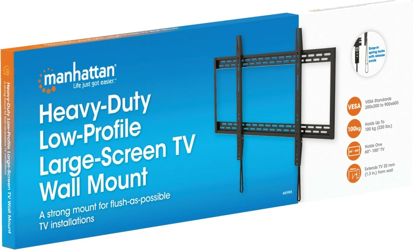 Mbajtëse muri për TV Manhattan 461993, për 60-100 inç, 100 kg, e zezë