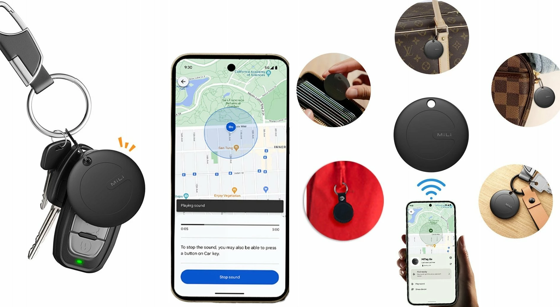 GPS lokator MiLi MiTag MiLi, IPX67, kompatibil me Google "Find My Device", set 3 copë, i zi