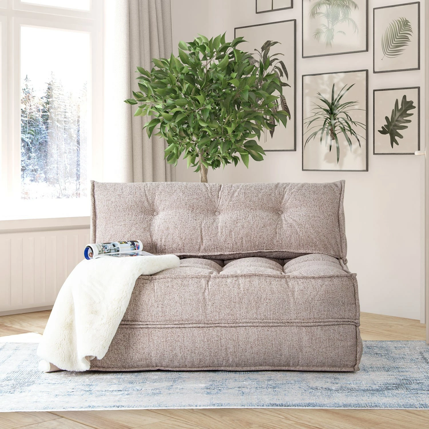 Divan-krevat dy vendësh, Atelier del Sofa, boucle, ngjyrë kafe e çelët