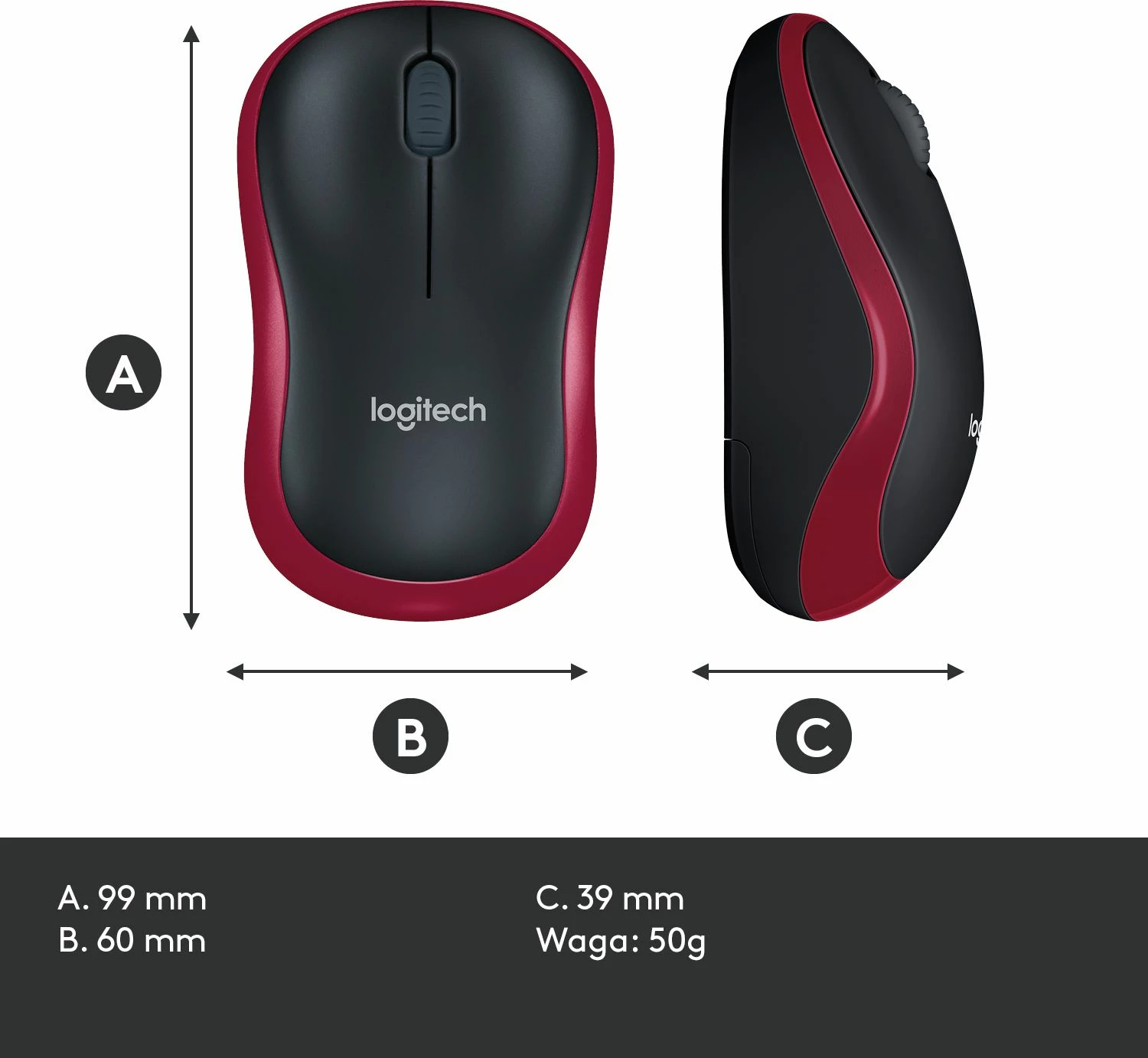 Maus Logitech M185 (910-002240) Wireless USB 1000 DPI, zi/kuqe