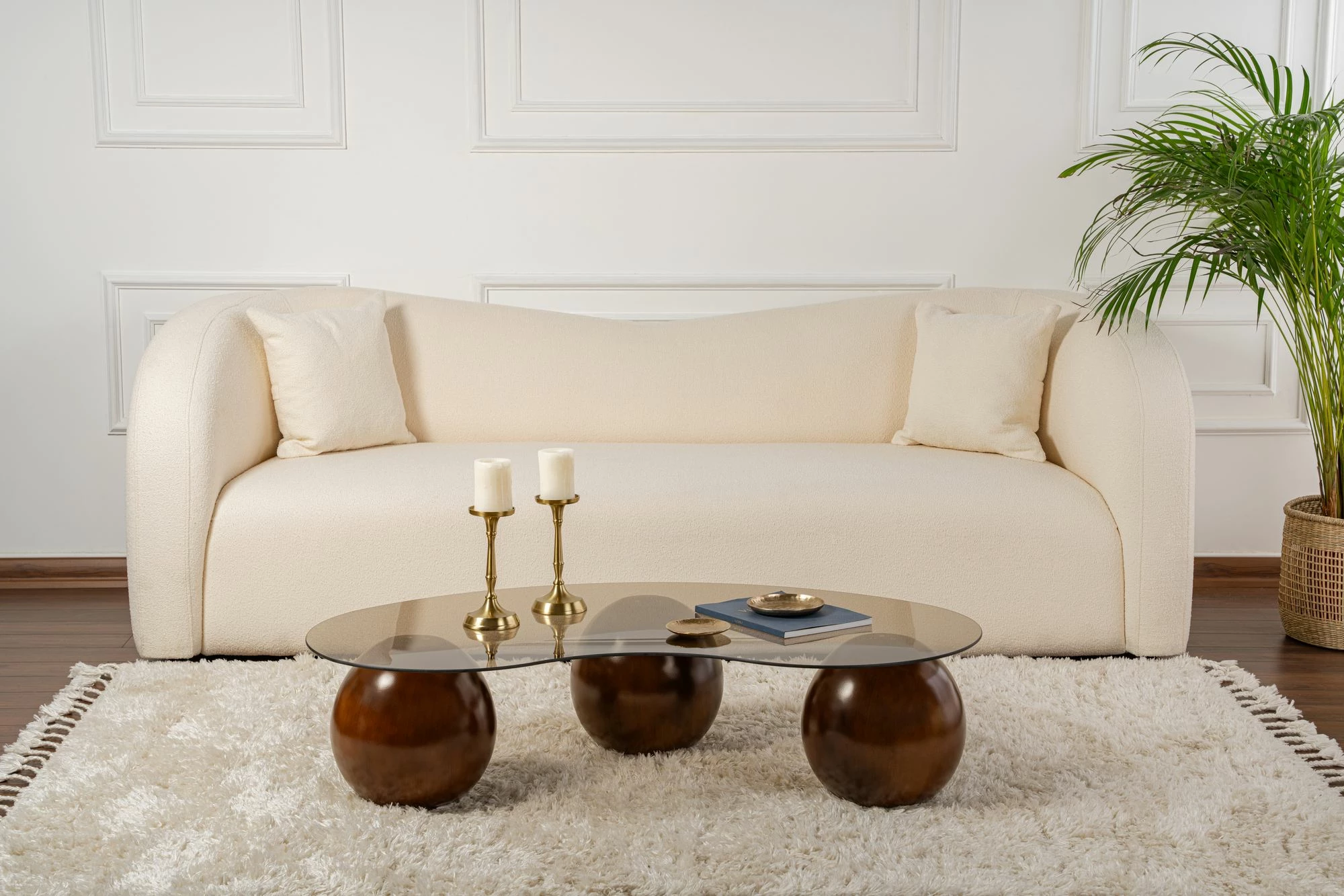 Tavolinë kafeje Skye Decor, sferë, ngjyrë arre dhe bronzi