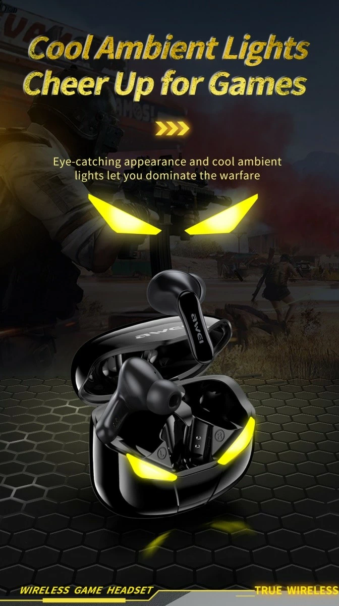 Kufje wireless AWEI T35 TWS me stacion karikimi, Bluetooth 5.0, për gaming, të zeza