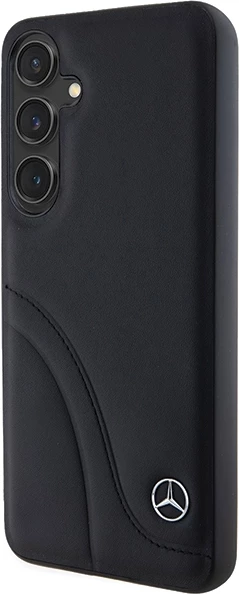 Mbështjellës Mercedes Leather Curved Stitches për Samsung Galaxy S24+, e zezë