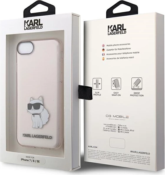 Mbështjellës Karl Lagerfeld KLHCI8HNCHTCP për iPhone 7/8/SE 2020/SE 2022, Choupette, Rozë