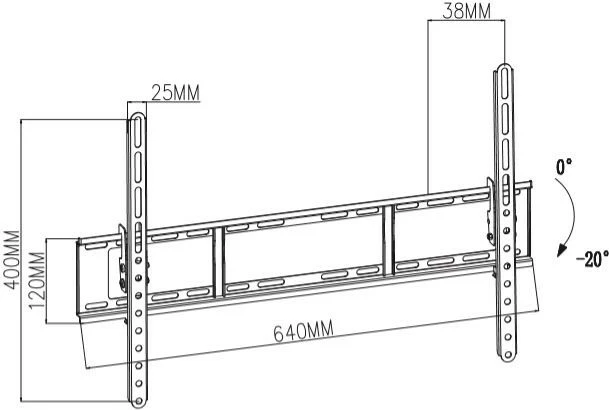 Mbajtës muri për TV TB TB-751E, deri 80", 35kg, VESA 600x400, i zi