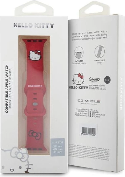 Rrip silikoni për Apple Watch Hello Kitty, 38/40/41mm, i kuq